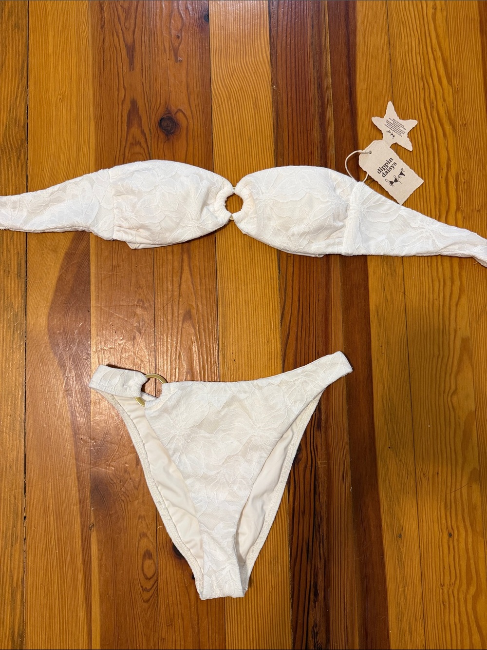 Dippin daisys White Lace Ring-Detail Bikini Set
